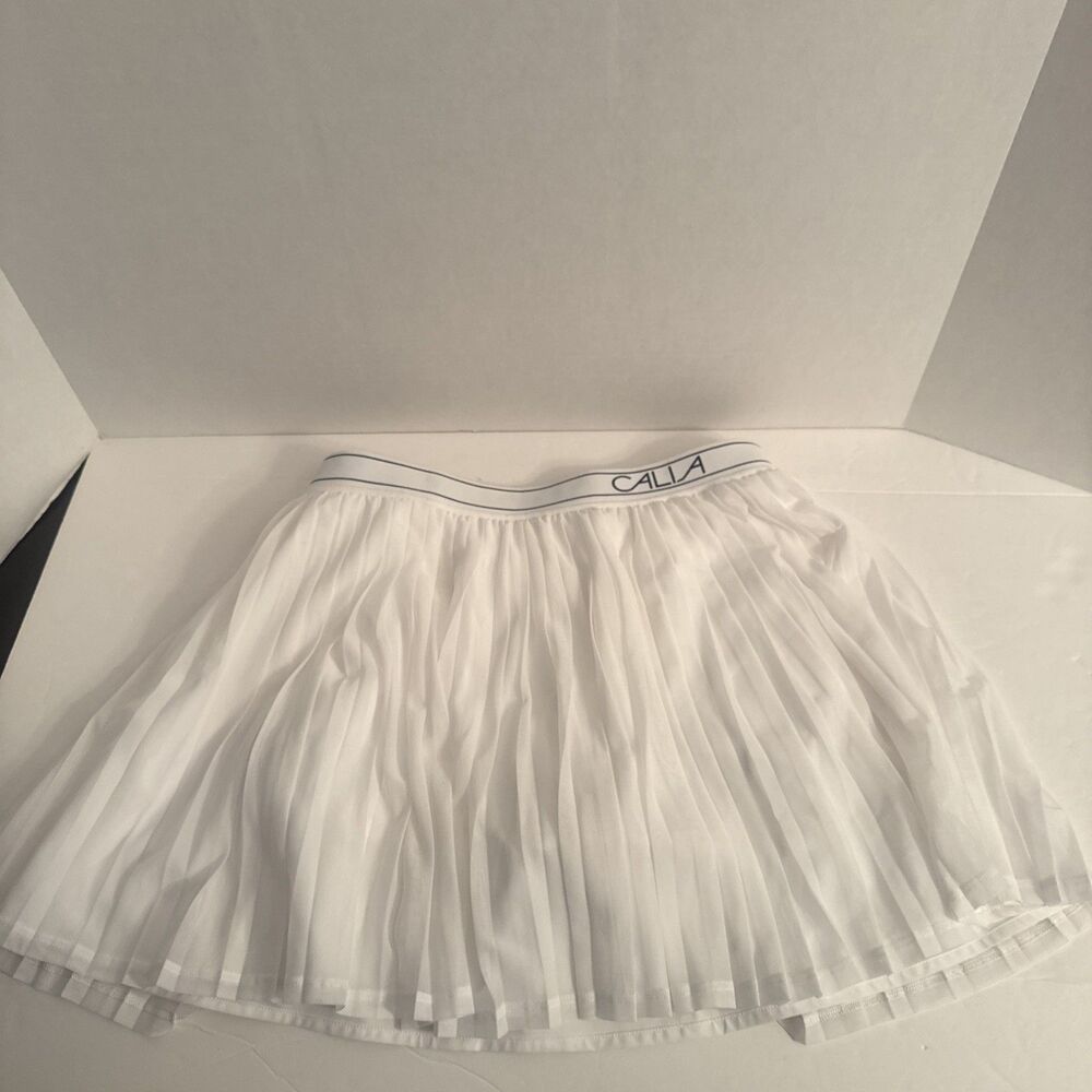 CALIA Court Collection High-Rise Pleated Mesh Skort White Women's Regular Size S